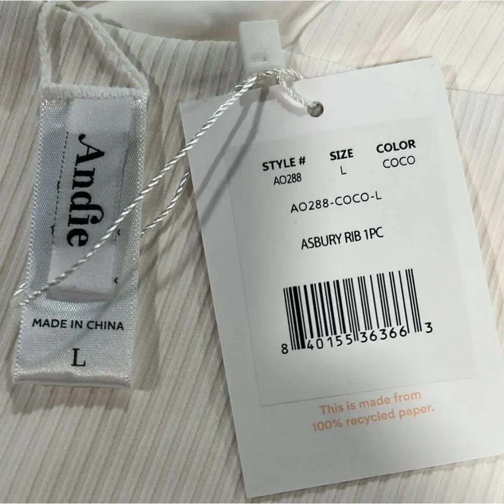 Andie‎ Swim 19B NWT Asbury Rib One Piece Swimsuit High Neck Coconut White Large